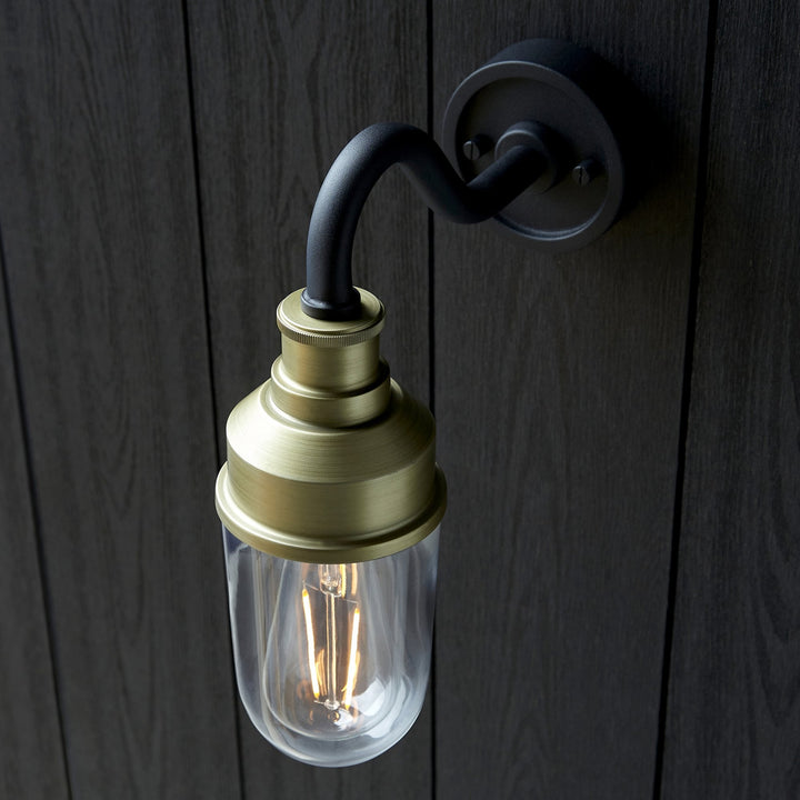 Nelson Lighting NL945887 Outdoor Wall 1 Light Matt Black And Brushed Gold Finish With Clear Glass