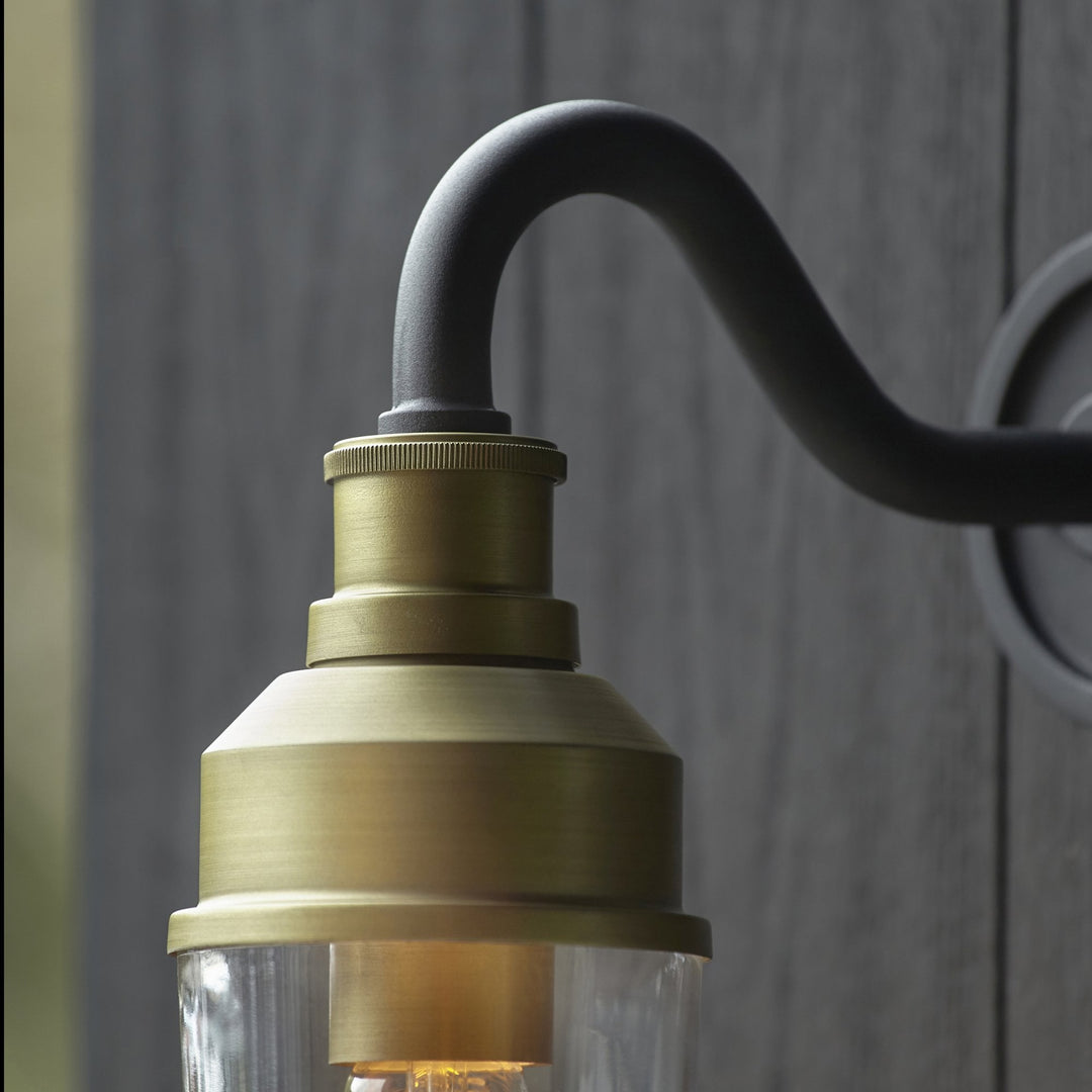 Nelson Lighting NL945887 Outdoor Wall 1 Light Matt Black And Brushed Gold Finish With Clear Glass