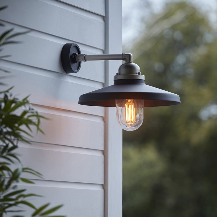 Nelson Lighting NL945901 Outdoor Wall 1 Light Matt Black And Brushed Silver Finish With Clear Glass