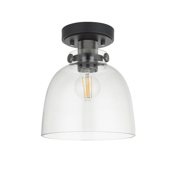 Nelson Lighting NL949106 Flush Ceiling 1 Light Smokey Grey Tinted Glass And Black Chrome Plate