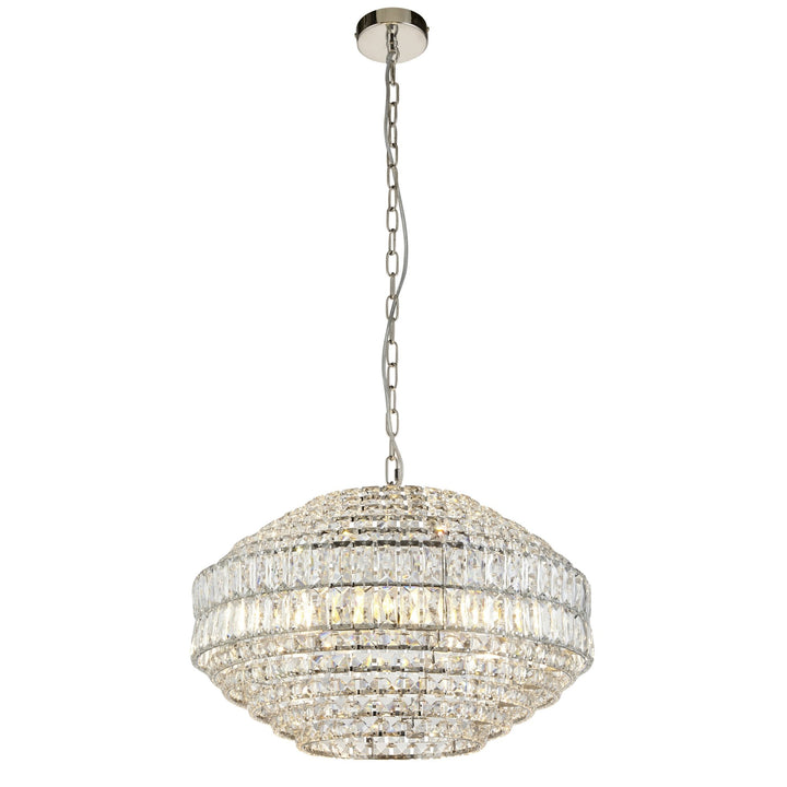 Nelson Lighting NL949155 Pendant 5 Light Bright Nickel Plate And Clear Crystal Glass