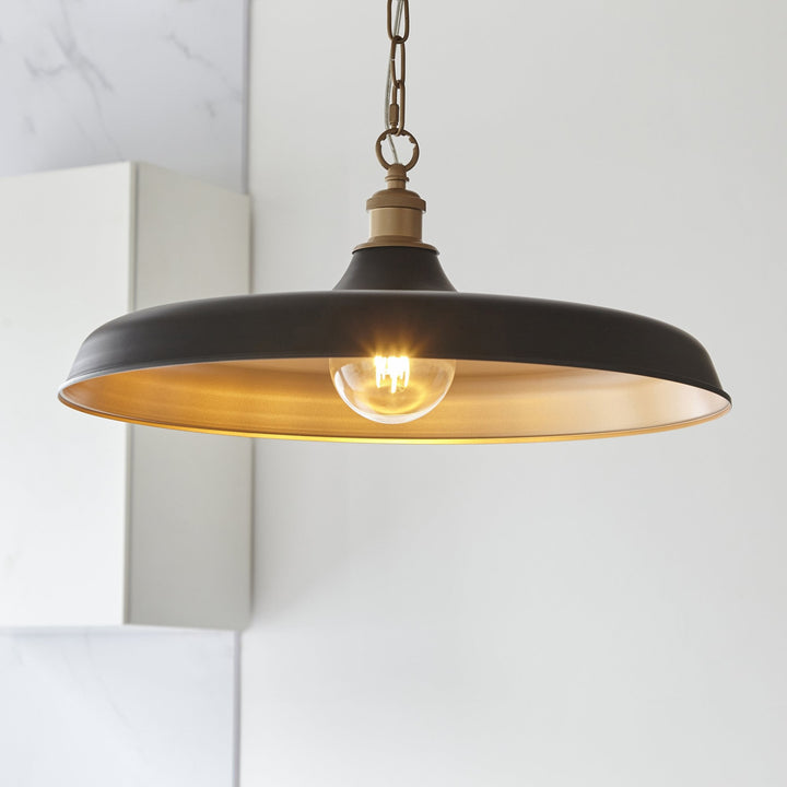 Nelson Lighting NL949998 Pendant 1 Light Matt Black And Satin Gold Paint