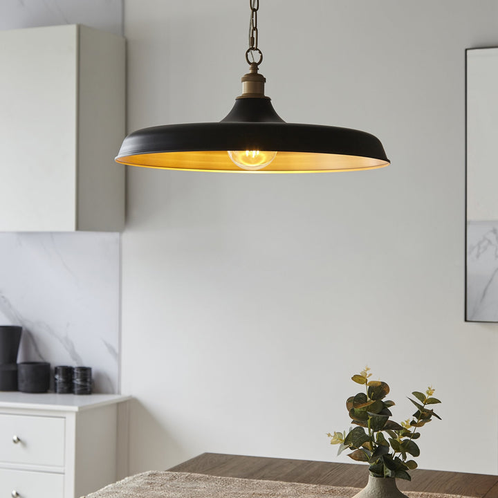 Nelson Lighting NL949998 Pendant 1 Light Matt Black And Satin Gold Paint