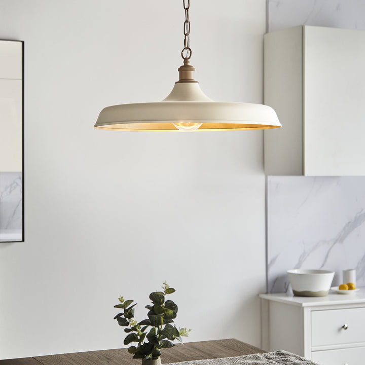 Nelson Lighting NL949999 Pendant 1 Light Matt Warm White And Satin Gold Paint