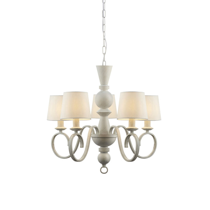 Nelson Lighting NL14535 Pendant 5 Light Distressed White And Vintage White Fabric