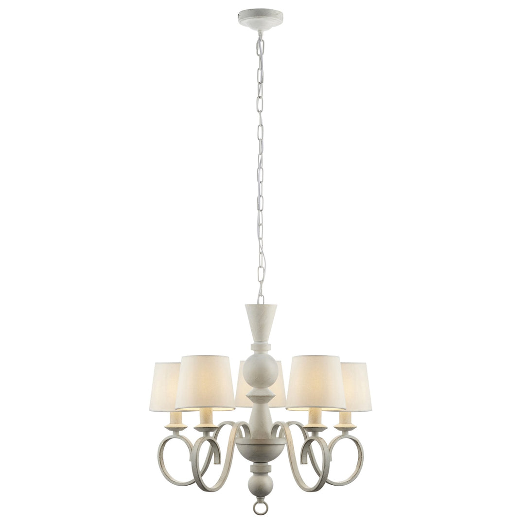 Nelson Lighting NL14535 Pendant 5 Light Distressed White And Vintage White Fabric