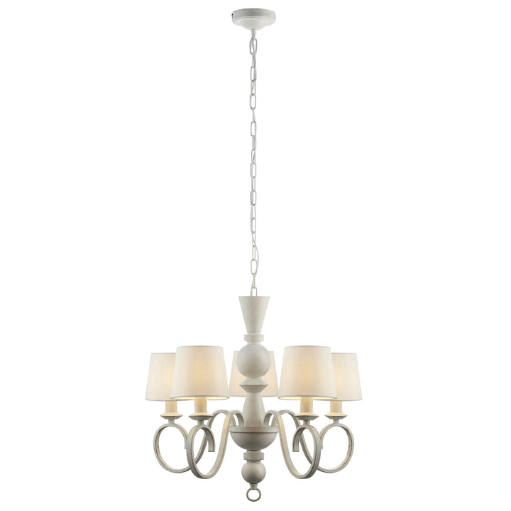 Nelson Lighting NL14535 Pendant 5 Light Distressed White And Vintage White Fabric