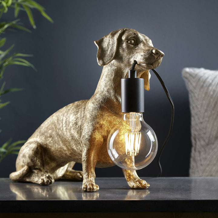 Nelson Lighting NL141187 Dog Table Lamp 1 Light Vintage Gold Paint And Matt Black