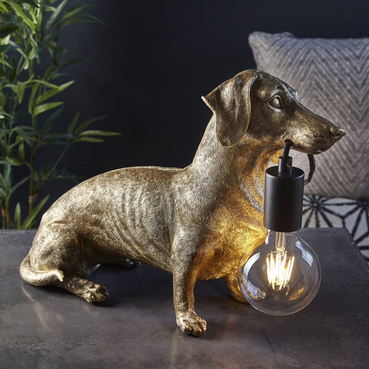 Nelson Lighting NL141187 Dog Table Lamp 1 Light Vintage Gold Paint And Matt Black