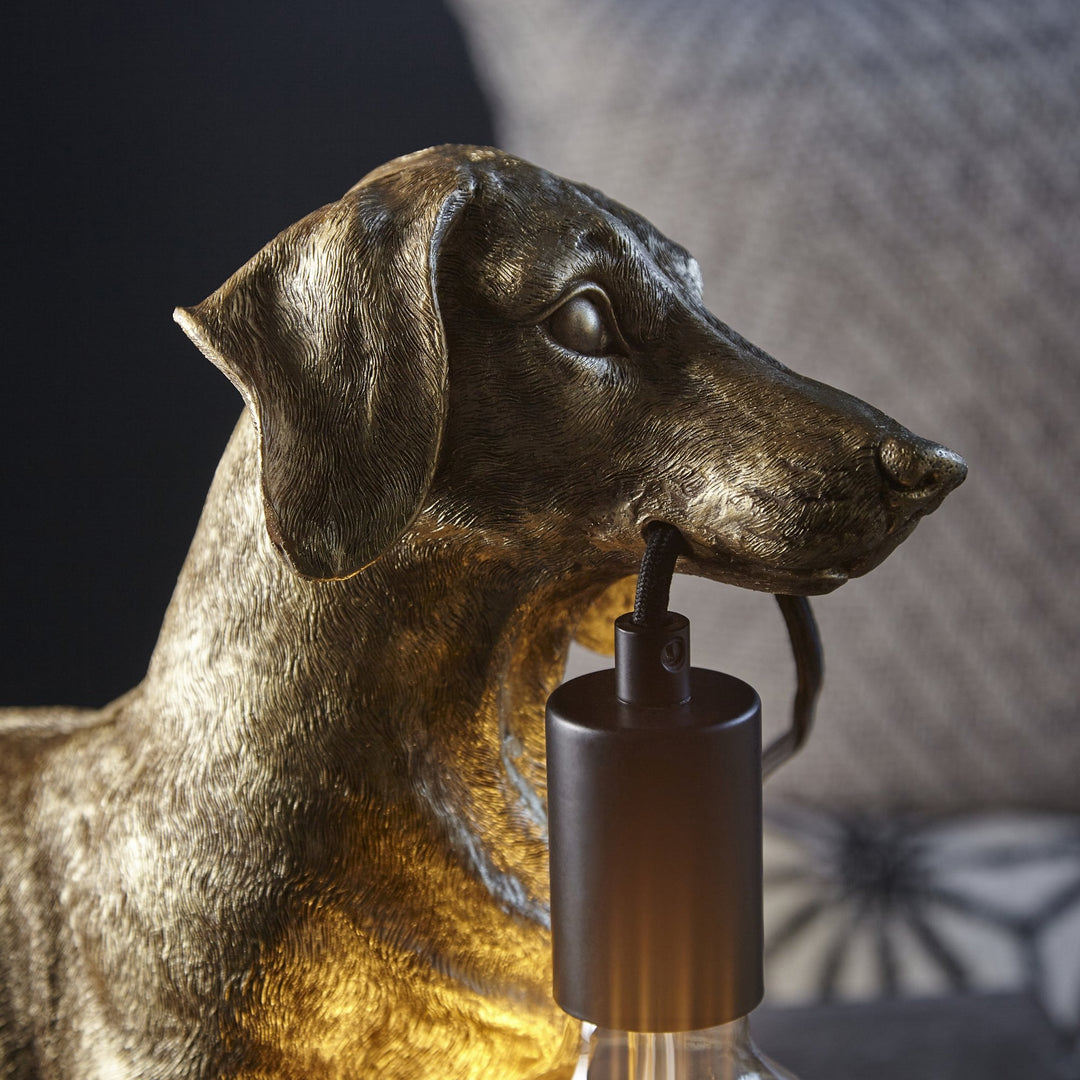 Nelson Lighting NL141187 Dog Table Lamp 1 Light Vintage Gold Paint And Matt Black