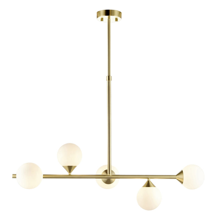 Nelson Lighting NL141347 Pendant 5 Light Satin Brass Plate And Gloss White Glass