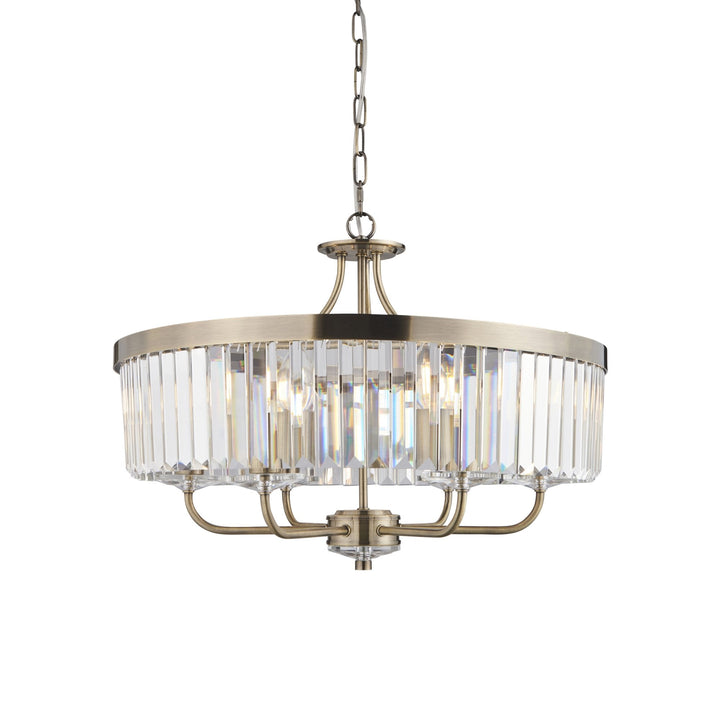 Nelson Lighting NL142505 Pendant 6 Light Antique Brass Plate And Clear Cut Glass