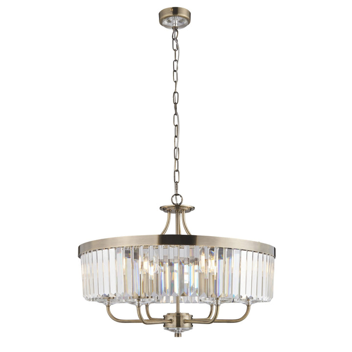 Nelson Lighting NL142505 Pendant 6 Light Antique Brass Plate And Clear Cut Glass