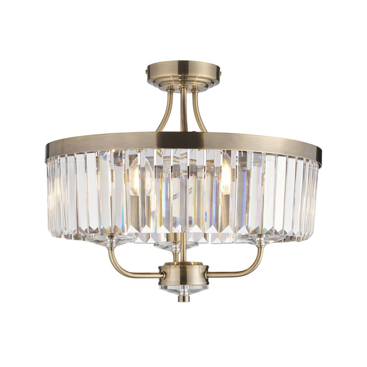 Nelson Lighting NL142506 Semi Flush Ceiling 3 Light Antique Brass Plate And Clear Cut Glass