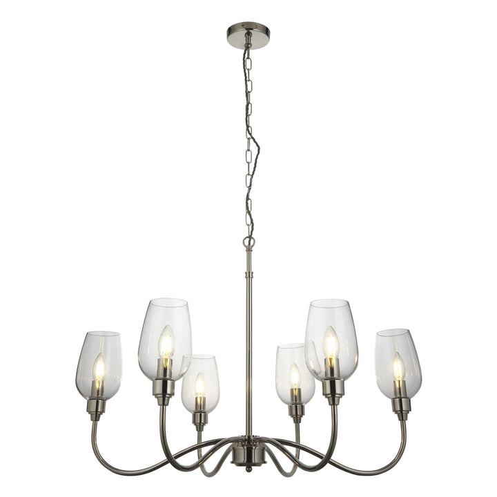 Nelson Lighting NL143315 Pendant 6 Light Bright Nickel Plate And Clear Glass