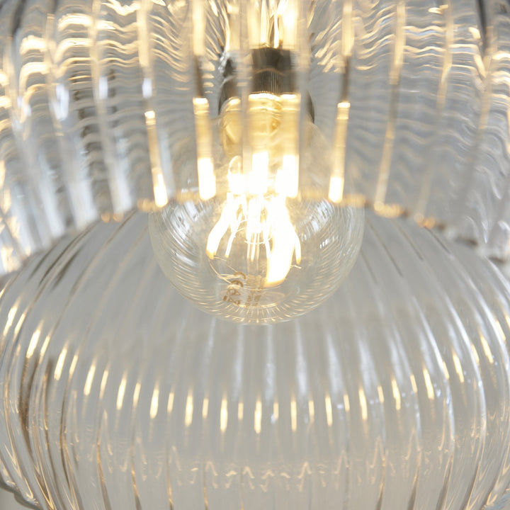 Nelson Lighting NL143674 Pendant 1 Light Bright Nickel Plate And Clear Ribbed Glass