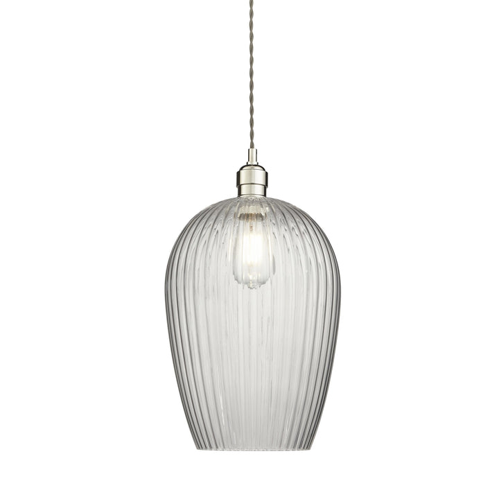 Nelson Lighting 103675 Pendant 1 Light Bright Nickel Plate And Clear Ribbed Glass