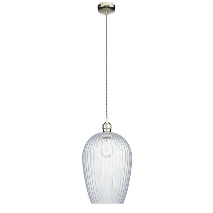 Nelson Lighting NL143675 Pendant 1 Light Bright Nickel Plate And Clear Ribbed Glass