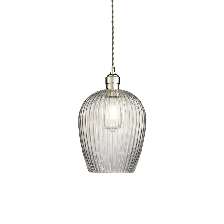 Nelson Lighting NL143676 Pendant 1 Light Bright Nickel Plate And Clear Ribbed Glass