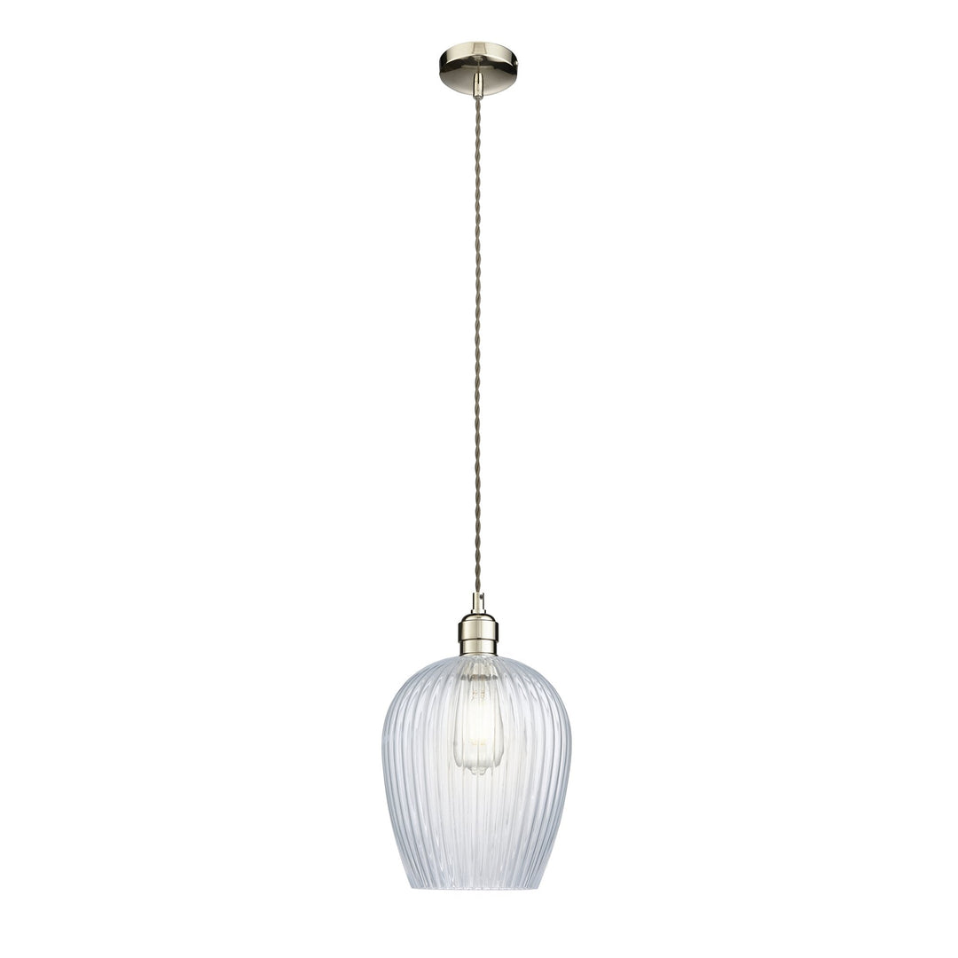 Nelson Lighting NL143676 Pendant 1 Light Bright Nickel Plate And Clear Ribbed Glass