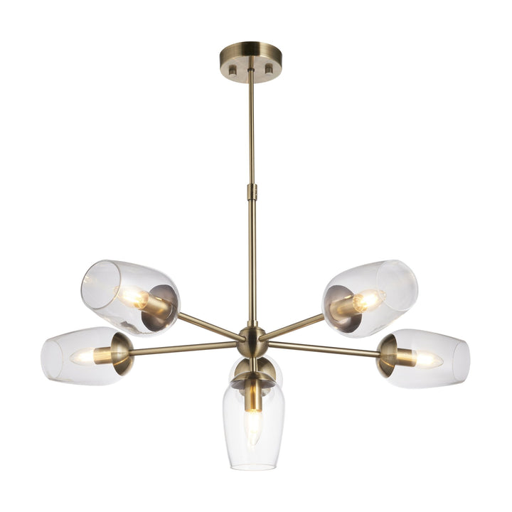 Nelson Lighting NL144094 Pendant 6 Light Antique Brass Plate And Clear Glass