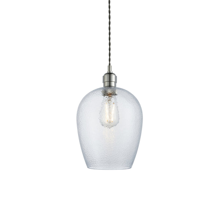 Nelson Lighting NL144233 Pendant 1 Light Bright Nickel Plate And Clear Hammered Glass