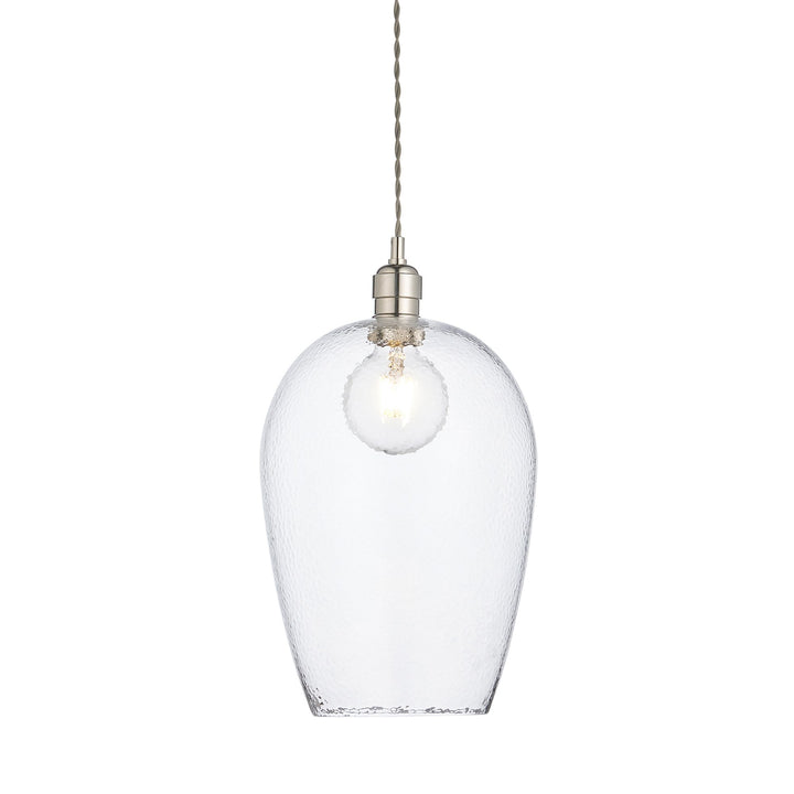 Nelson Lighting 104237 Pendant 1 Light Bright Nickel Plate And Clear Hammered Glass