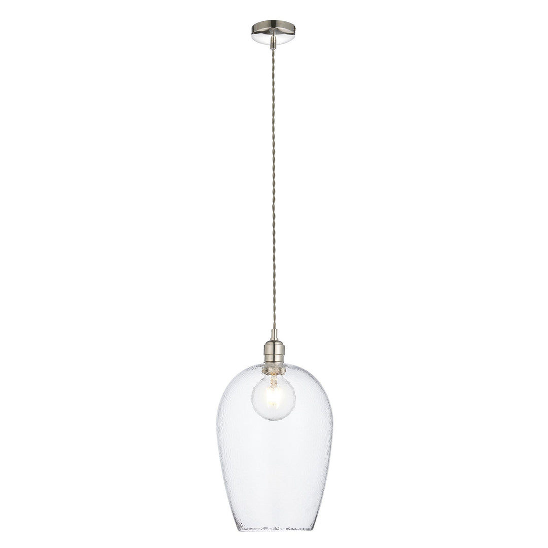 Nelson Lighting 104237 Pendant 1 Light Bright Nickel Plate And Clear Hammered Glass