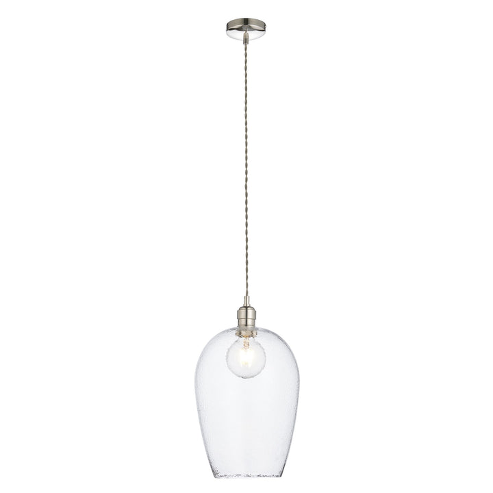 Nelson Lighting NL144237 Pendant 1 Light Bright Nickel Plate And Clear Hammered Glass