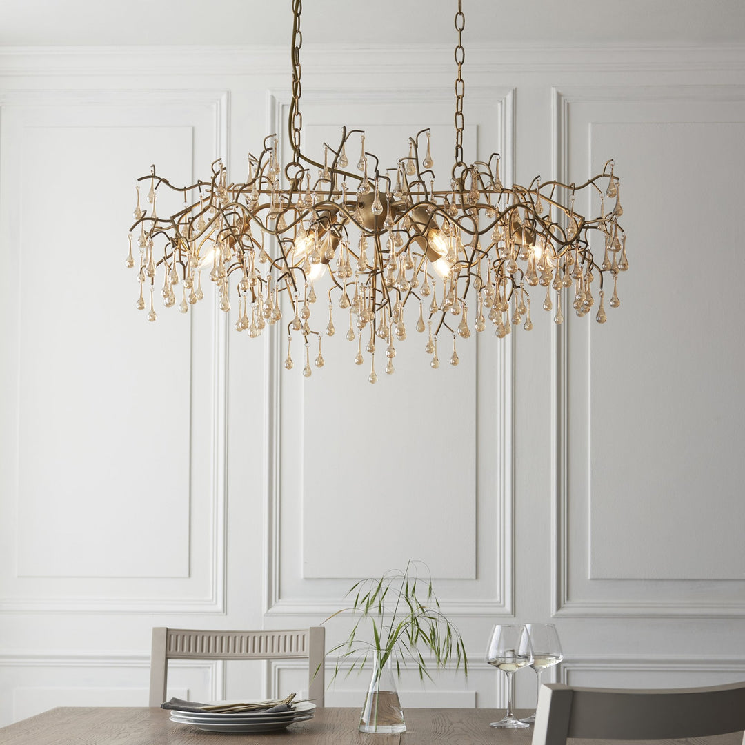 Nelson Lighting NL144242 Pendant 6 Light Aged Gold Paint And Champagne Lustre Glass