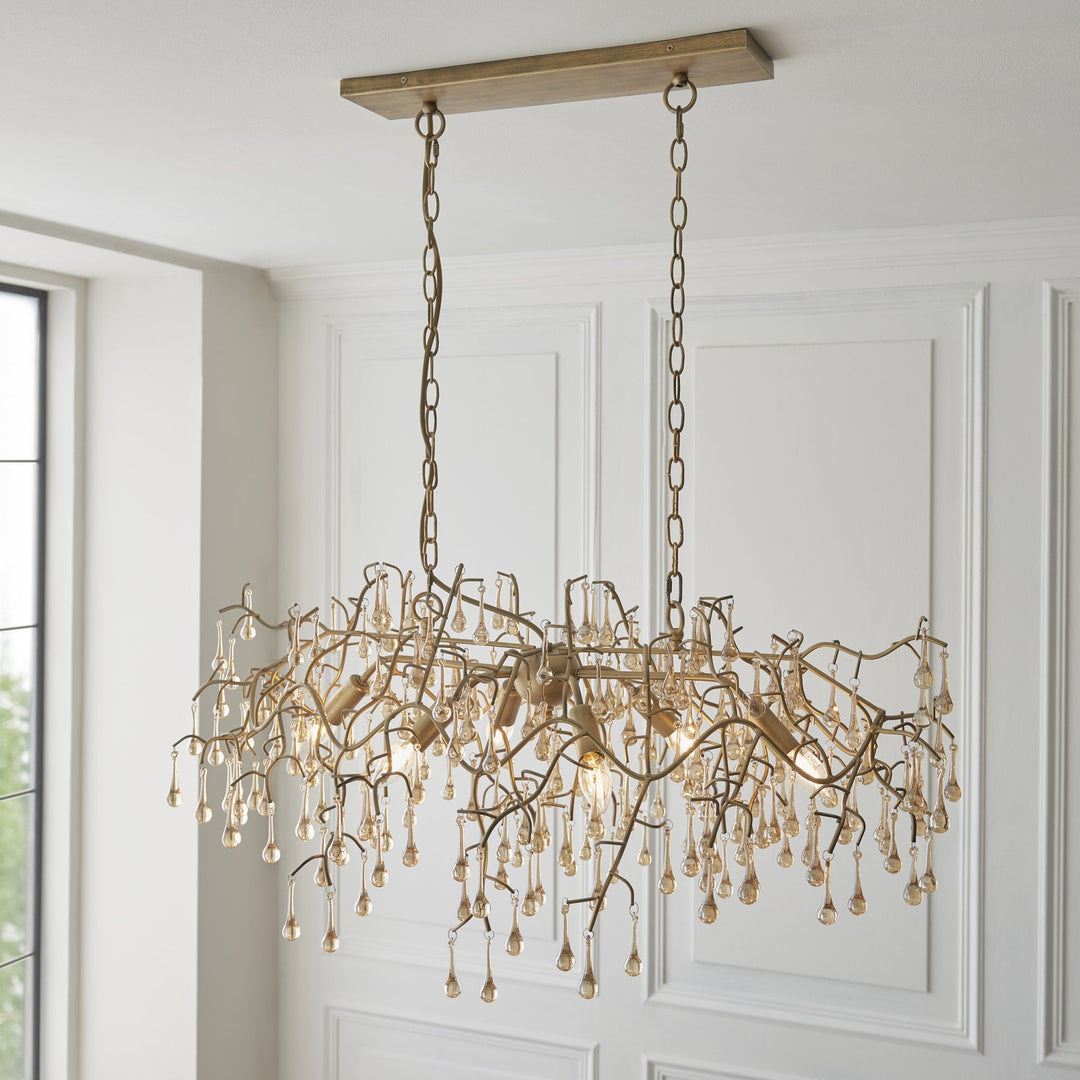 Nelson Lighting NL144242 Pendant 6 Light Aged Gold Paint And Champagne Lustre Glass