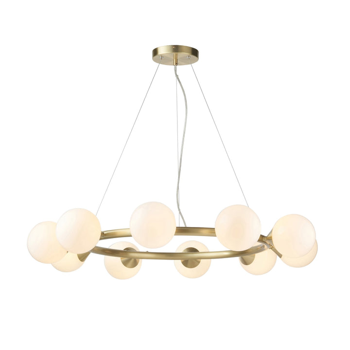 Nelson Lighting NL146008 Pendant 10 Light Satin Brass Plate And Gloss White Glass