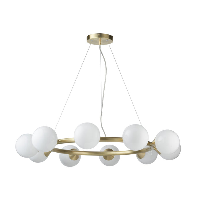 Nelson Lighting NL146008 Pendant 10 Light Satin Brass Plate And Gloss White Glass