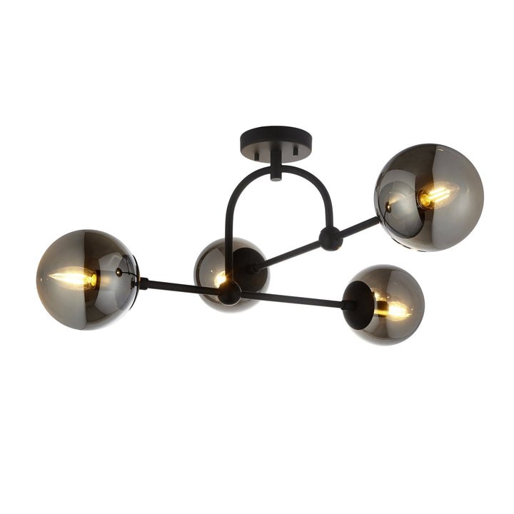 Nelson Lighting NL146662 Semi Flush Ceiling 4 Light Matt Black And Smoked Mirror Glass