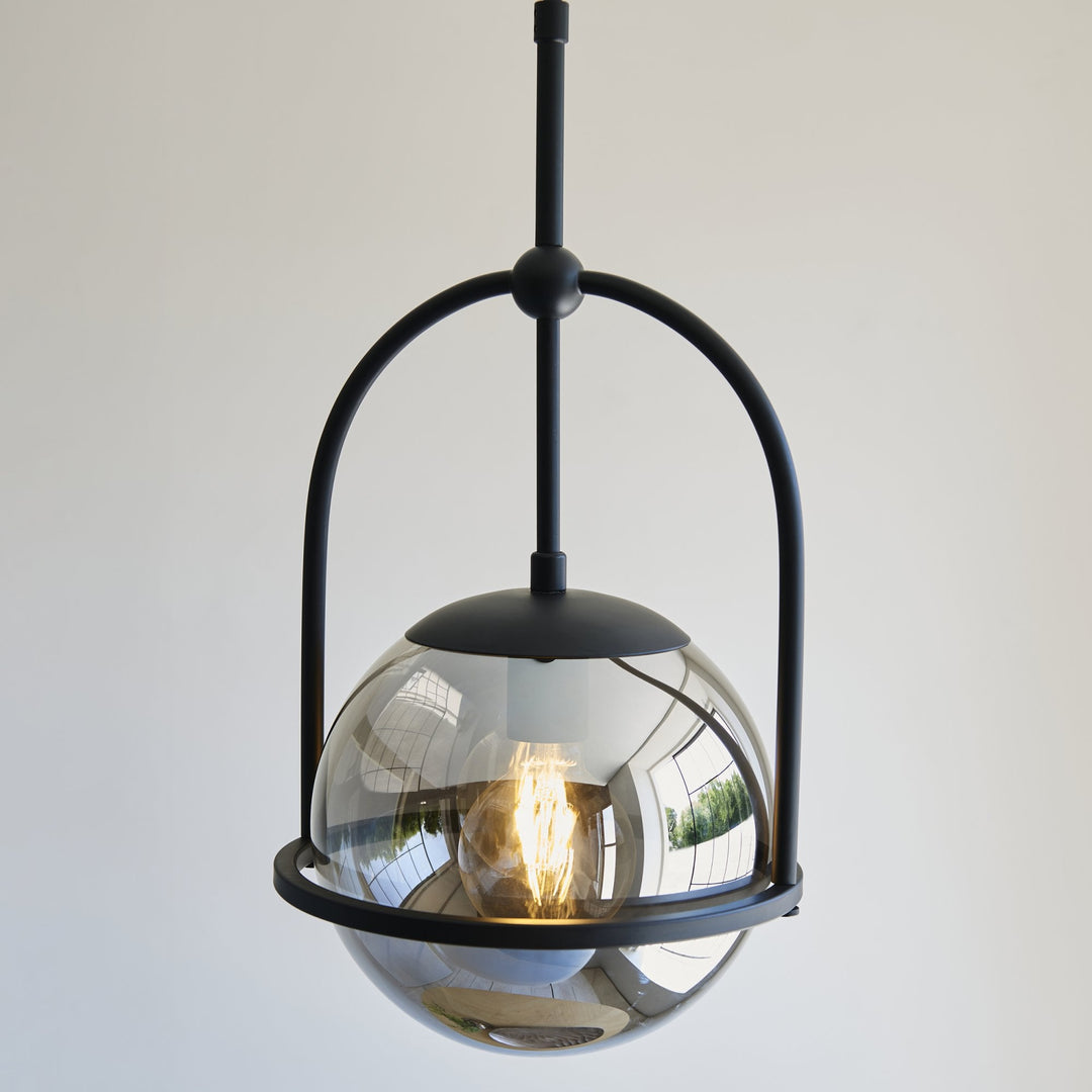 Nelson Lighting NL146663 Pendant 1 Light Matt Black And Smoked Mirror Glass