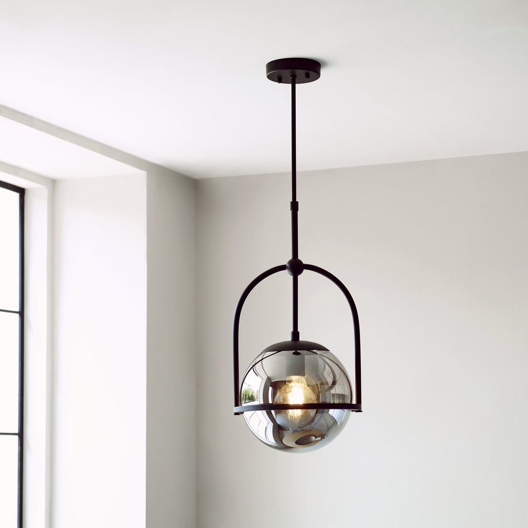 Nelson Lighting NL146663 Pendant 1 Light Matt Black And Smoked Mirror Glass