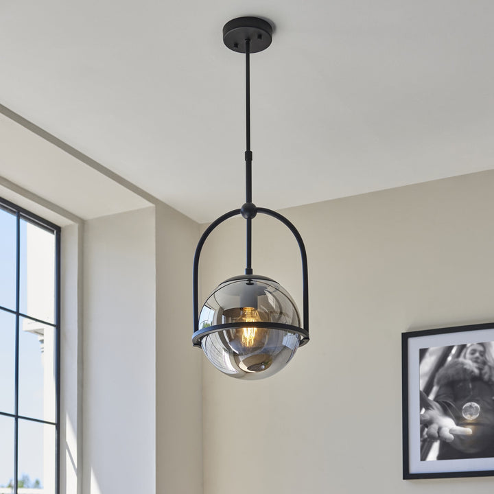 Nelson Lighting NL146663 Pendant 1 Light Matt Black And Smoked Mirror Glass