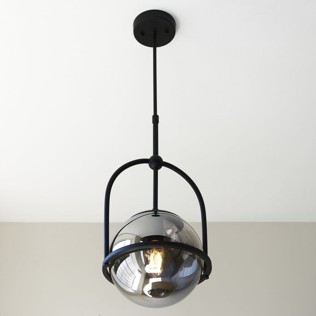 Nelson Lighting NL146663 Pendant 1 Light Matt Black And Smoked Mirror Glass