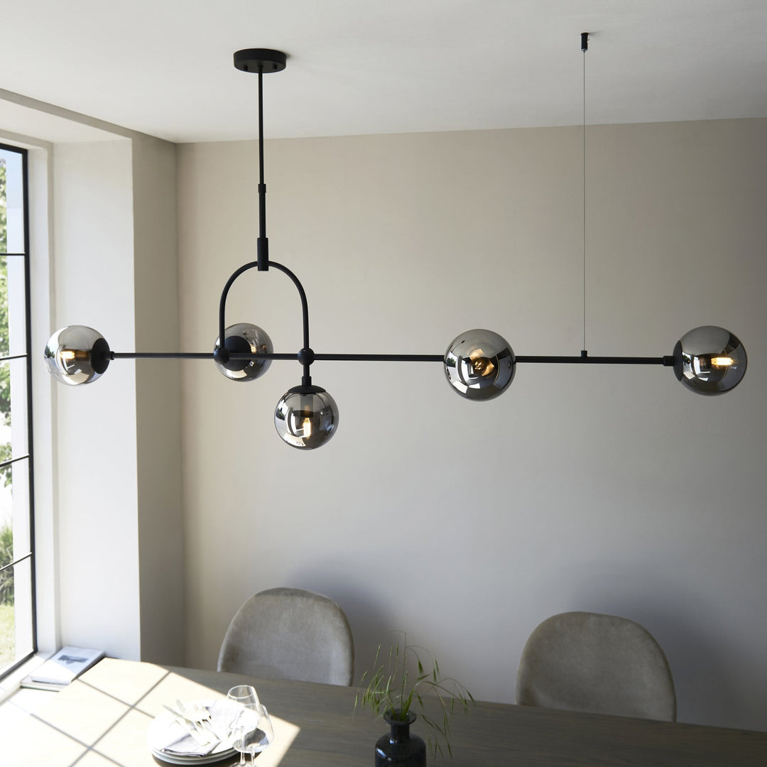 Nelson Lighting NL146665 Pendant 5 Light Matt Black And Smoked Mirror Glass