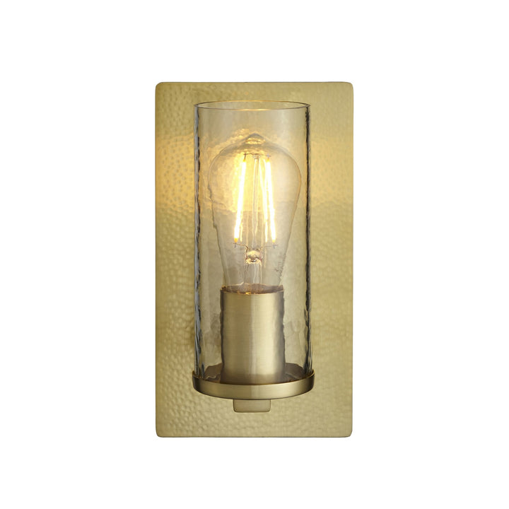 Nelson Lighting NL146717 Wall 1 Light Hammered Brass Plate And Textured Clear Glass