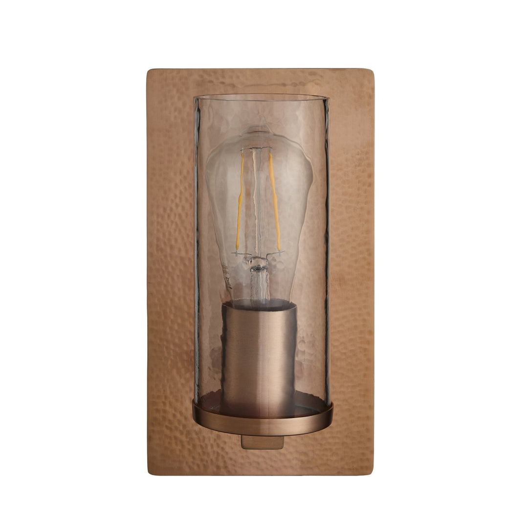 Nelson Lighting NL146719 Wall 1 Light Hammered Copper Plate And Textured Clear Glass