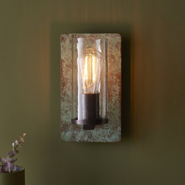 Nelson Lighting NL146721 Wall 1 Light Verdigris Bronze Plate And Clear Glass