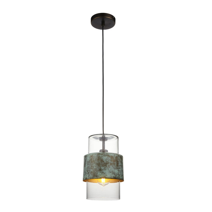 Nelson Lighting NL146722 Pendant 1 Light Verdigris Bronze Plate And Clear Glass