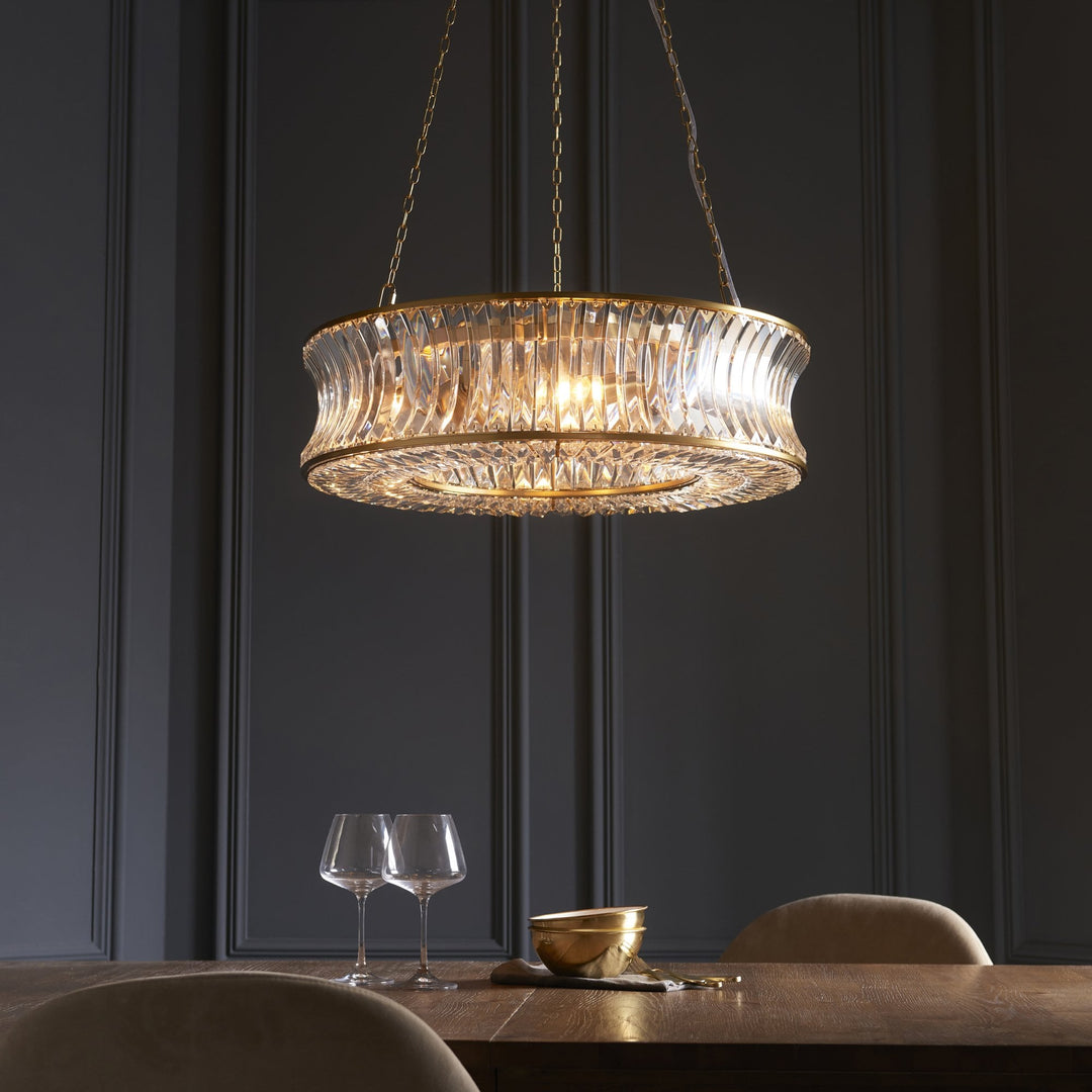 Nelson Lighting NL146811 Pendant 6 Light Warm Brass Plate With Crystal And Clear Glass