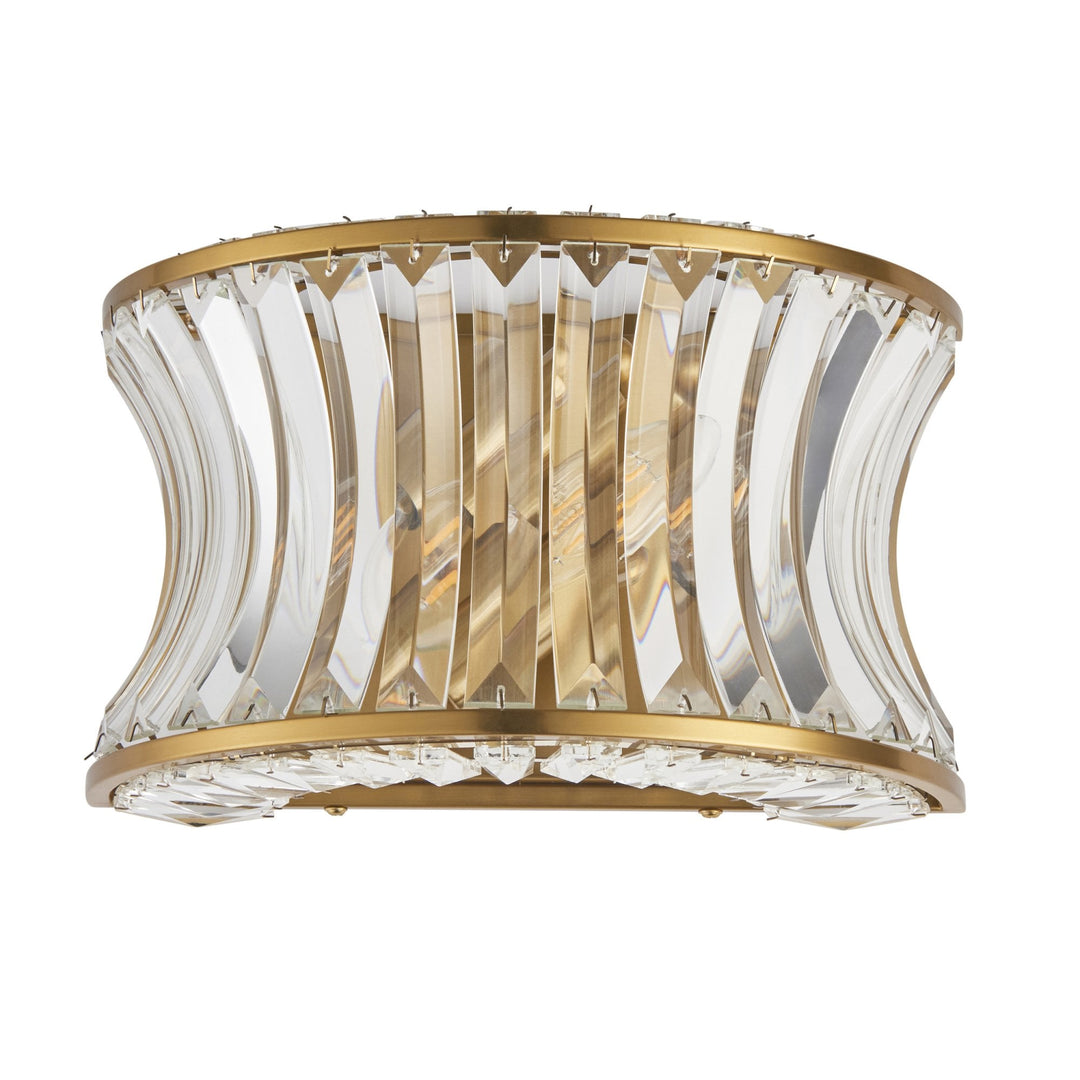 Nelson Lighting NL146812 Wall 2 Light Warm Brass Plate With Crystal And Clear Glass