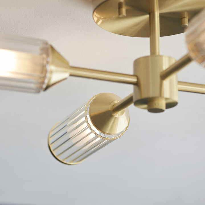 Nelson Lighting NL146946 Semi Flush Ceiling 4 Light Satin Brass Plate With Clear And Frosted Glass