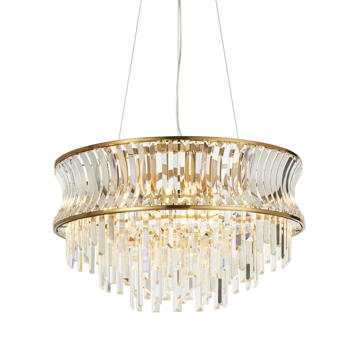 Nelson Lighting NL147785 Pendant 9 Light Warm Brass Plate With Crystal And Clear Glass