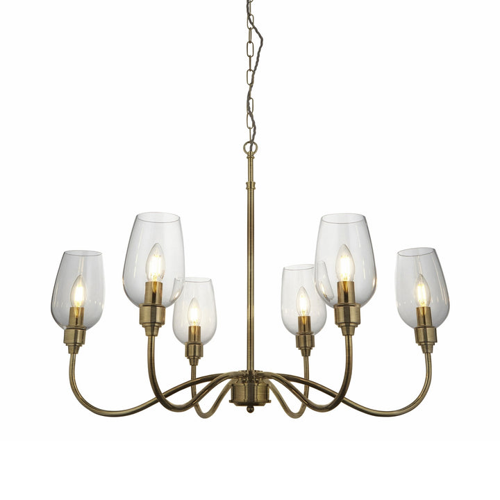 Nelson Lighting NL147791 Pendant 6 Light Antique Brass Plate And Clear Glass