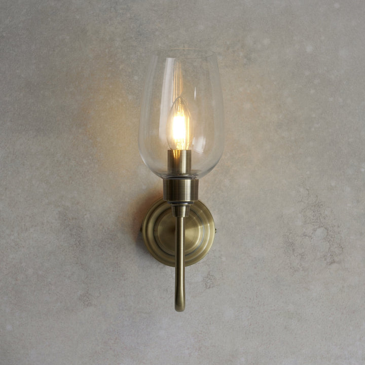 Nelson Lighting NL147792 Wall 1 Light Antique Brass Plate And Clear Glass