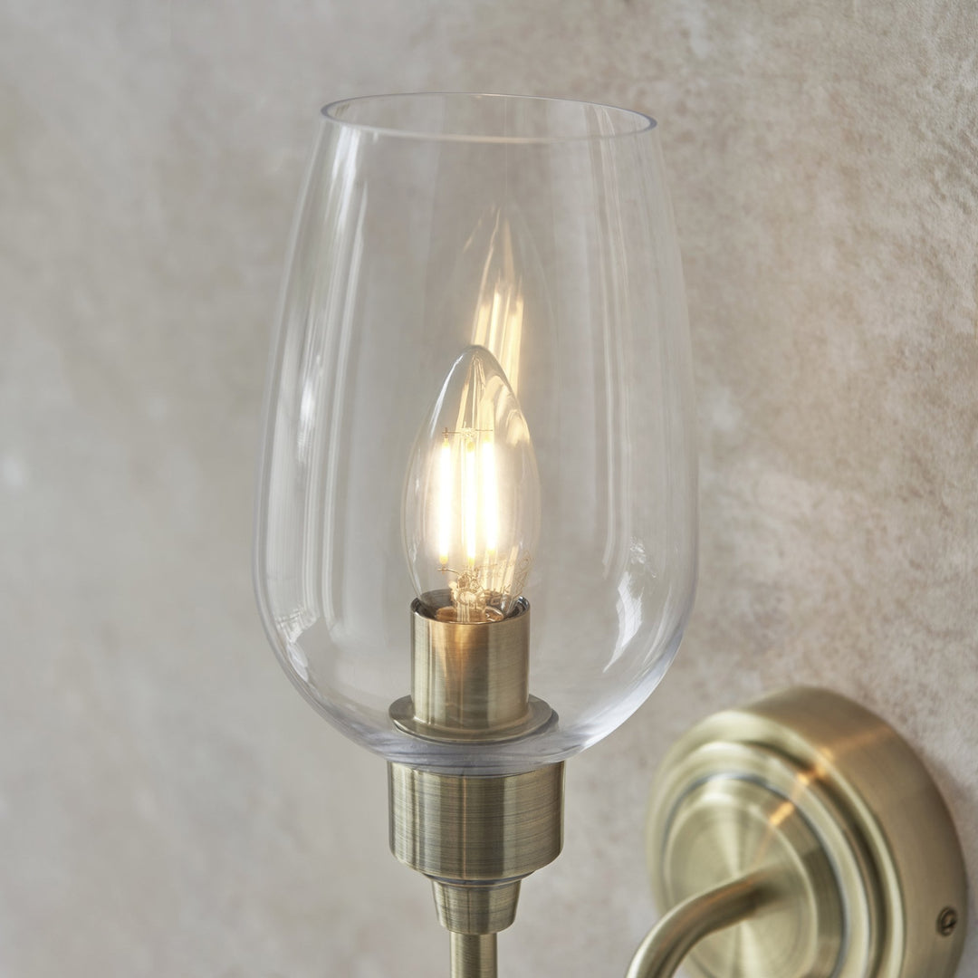 Nelson Lighting NL147792 Wall 1 Light Antique Brass Plate And Clear Glass